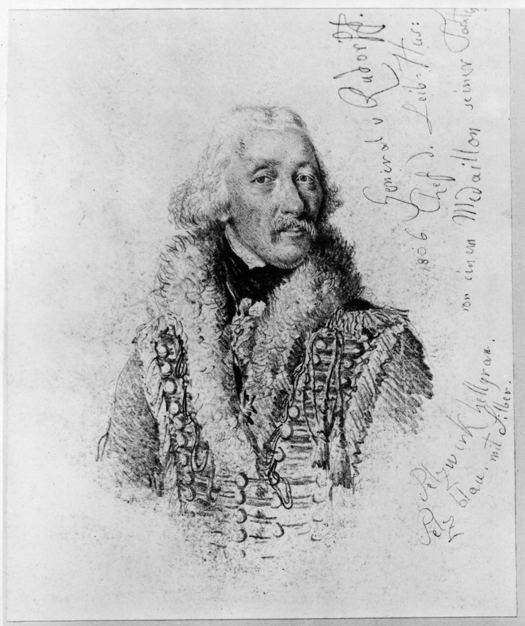 El general von Rudorff, jefe de los húsares de la guardia, con notas de Adolph Menzel