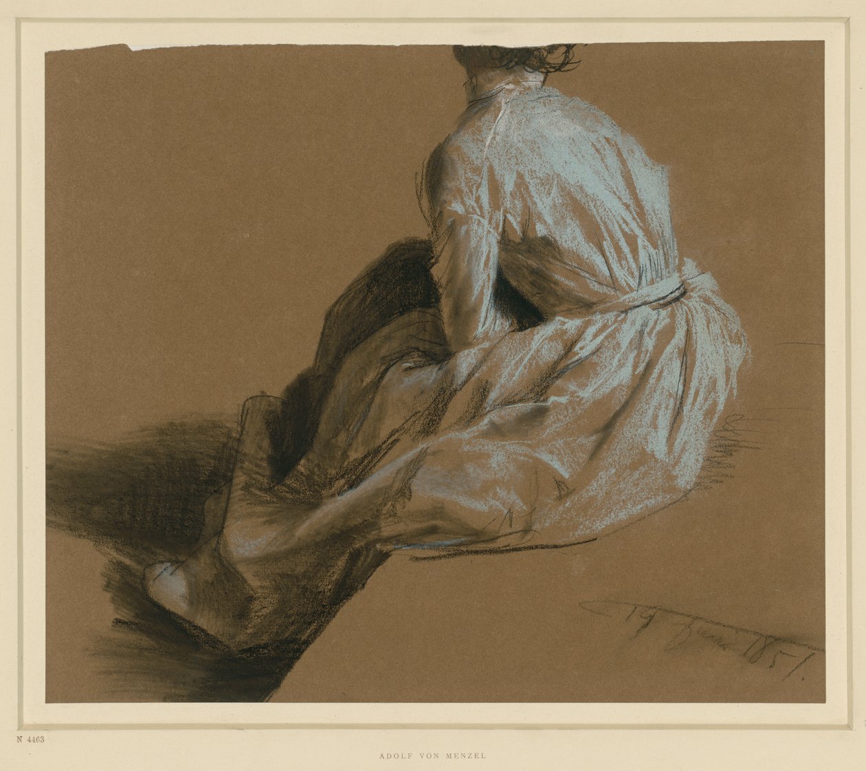 Estudio del atuendo de una dama sentada, vista de espaldas de Adolph Menzel