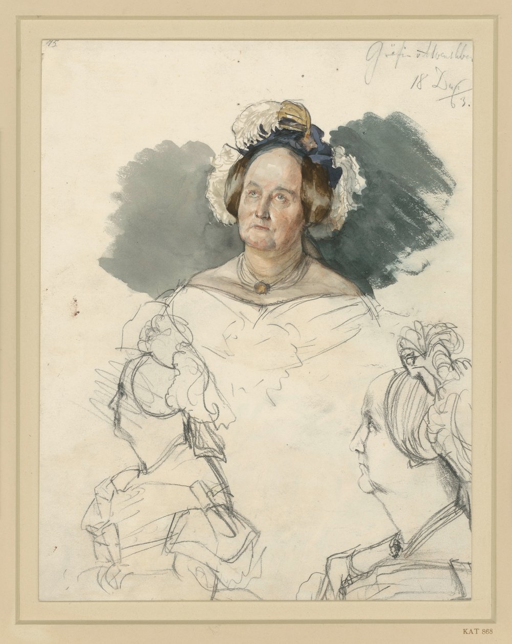 La condesa Alvensleben, de soltera von der Osten-Sacken. Entre ellas, dos retratos de busto. Estudio para el cuadro «La coronación de Guillermo I en Königsberg». de Adolph Menzel