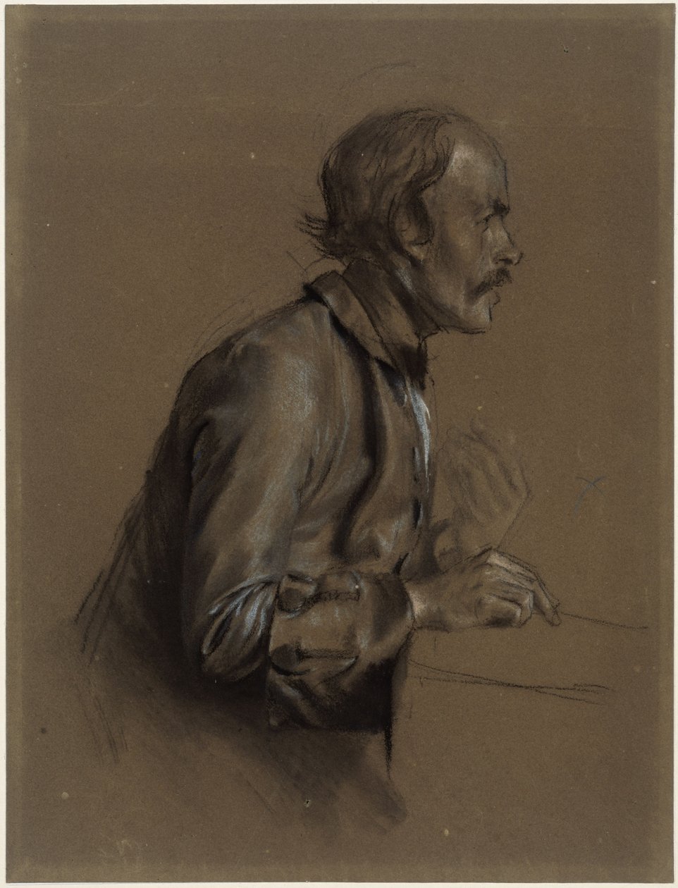 Medio cuerpo de un hombre, de perfil hacia la derecha, estudio para «La Mesa Redonda en Sanssouci», 1850 de Adolph Menzel