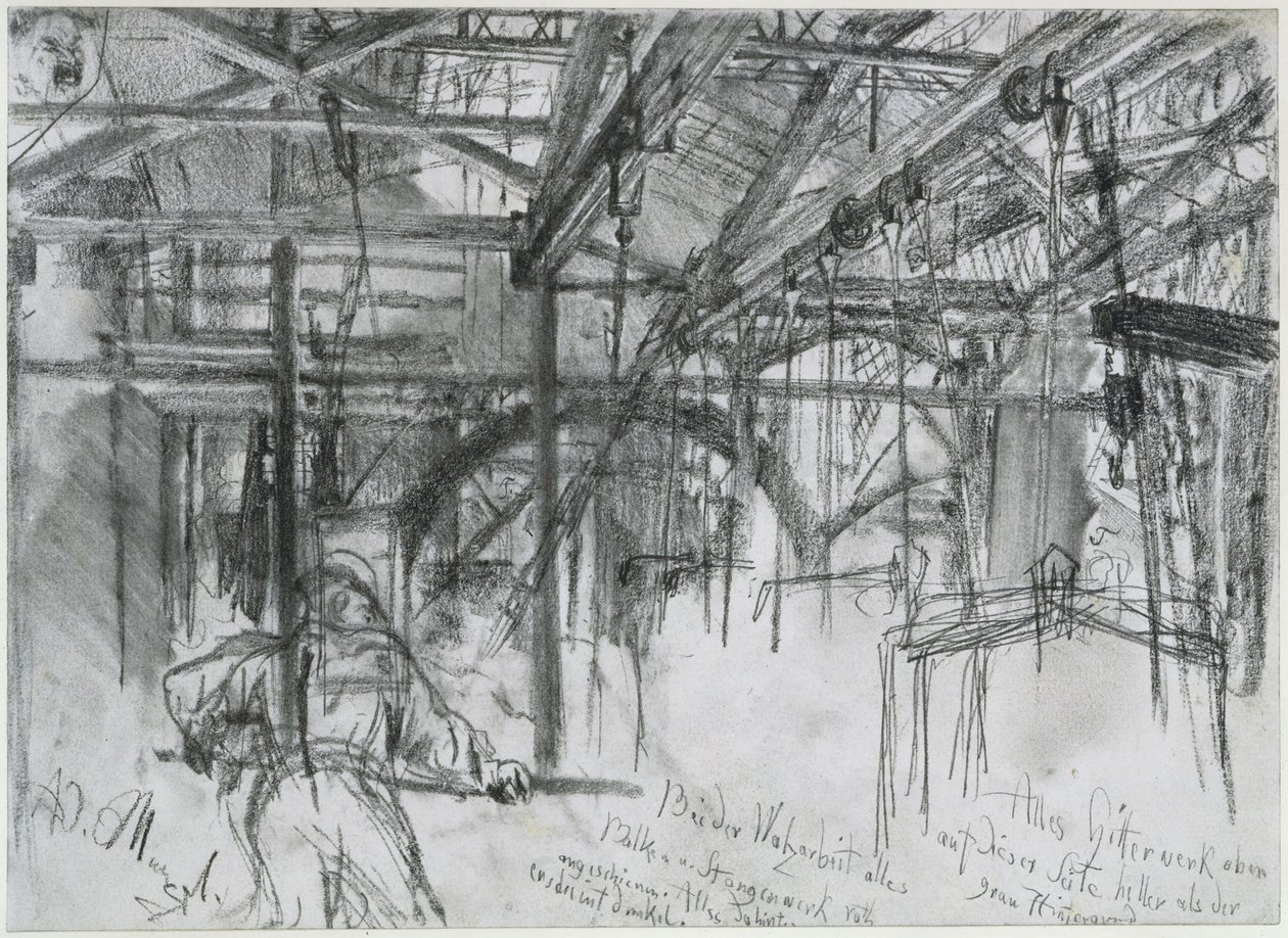 Nave de la planta de laminación de Königshütte. Estudio sobre «La planta de laminación de hierro. Ciclopes modernos» de Adolph Menzel