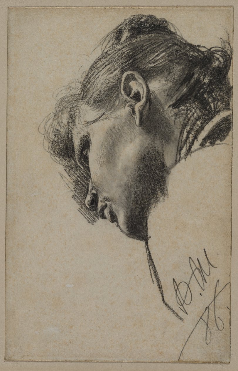 Cabeza de una joven vista desde abajo, 1886 de Adolph Menzel
