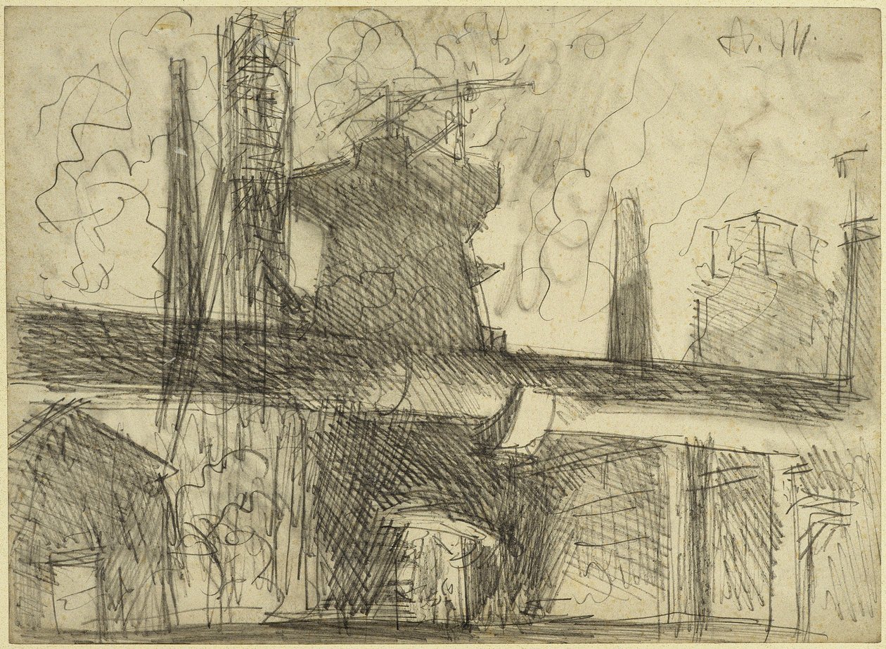 Alto horno, chimeneas y tubería de conducción en Königshütte de Adolph Menzel