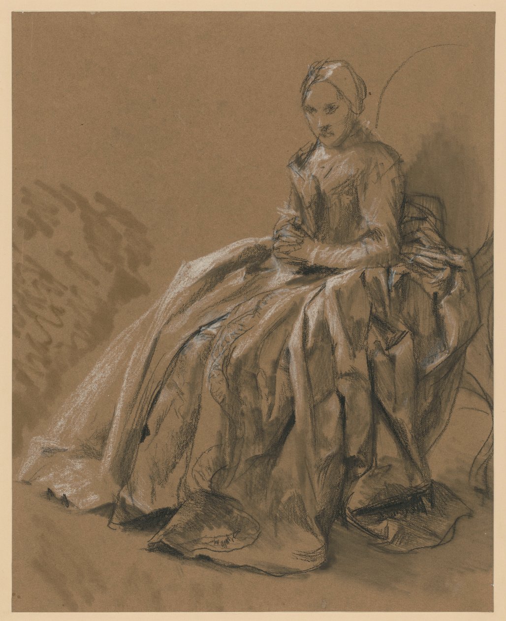 Dama de corte sentada mirando hacia la izquierda. Estudio para la pintura «Concierto de flauta de Federico el Grande en Sanssouci» de Adolph Menzel