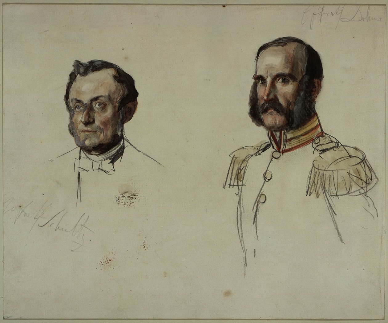 El consejero de la Corte E. Dohme, el consejero de la Corte Schulz. Estudio sobre el cuadro «La coronación de Guillermo I en Königsberg» de Adolph Menzel