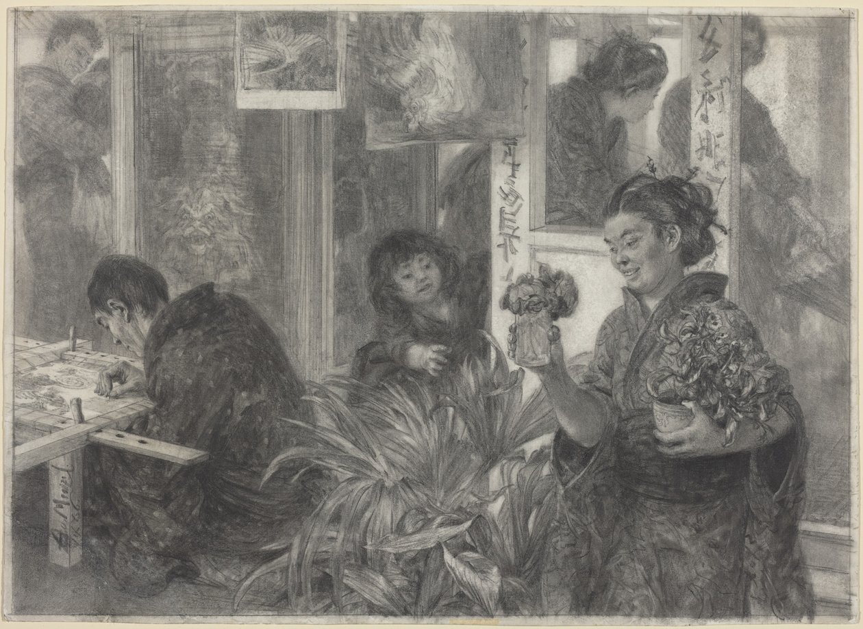 Un artista japonés trabajando de Adolph Menzel