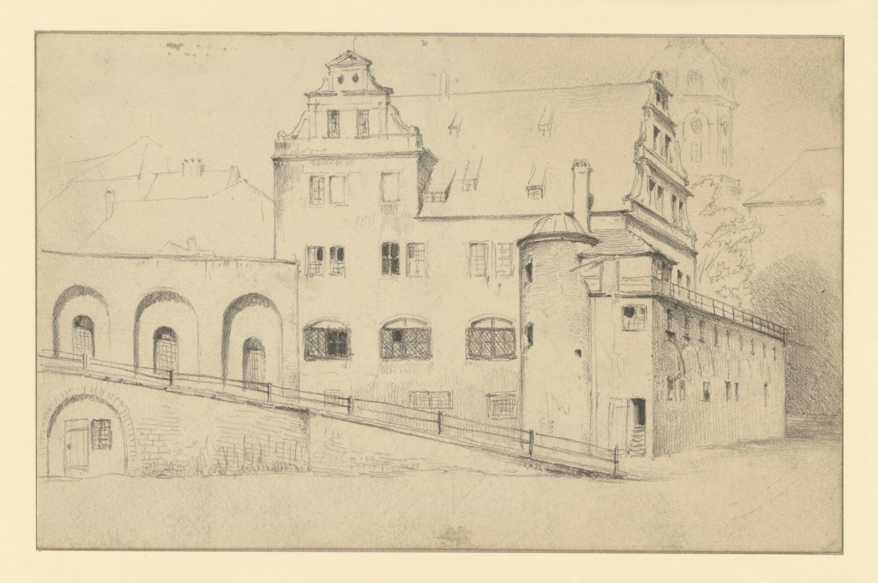 Edificio de la Cancillería en Dresde, visto desde el Stallhof de Adolph Menzel