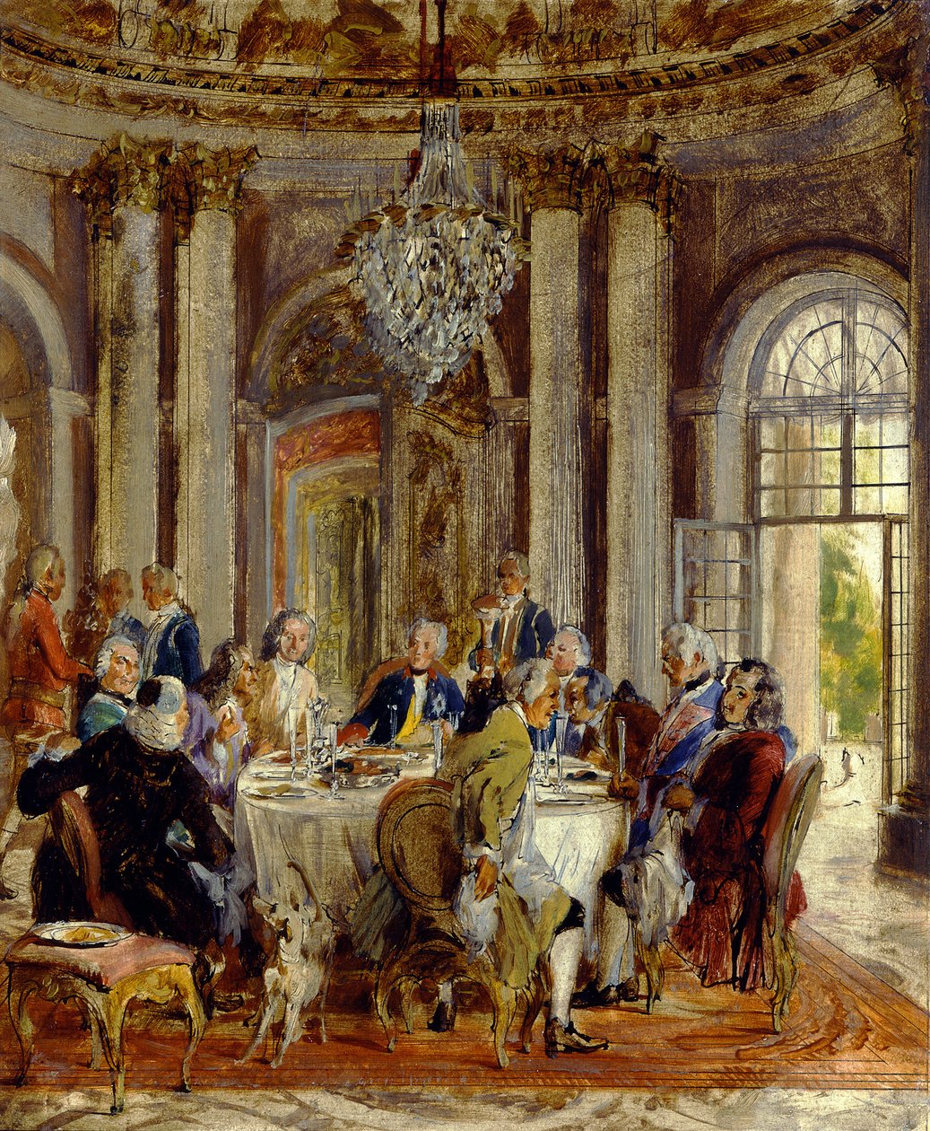 La mesa redonda del rey Federico II en Sanssouci. Boceto de Adolph Menzel
