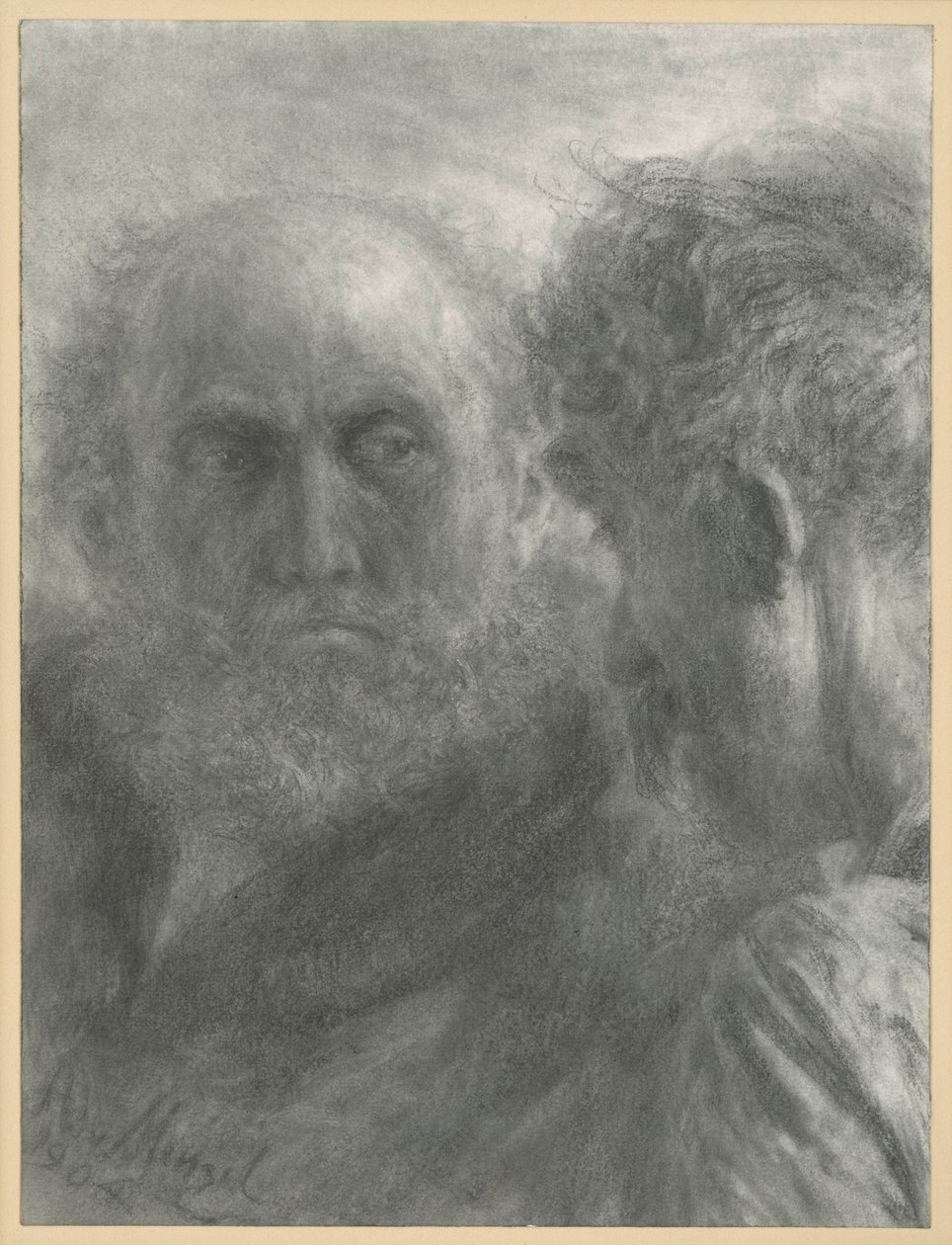 Las cabezas de dos hombres mayores con barba de Adolph Menzel