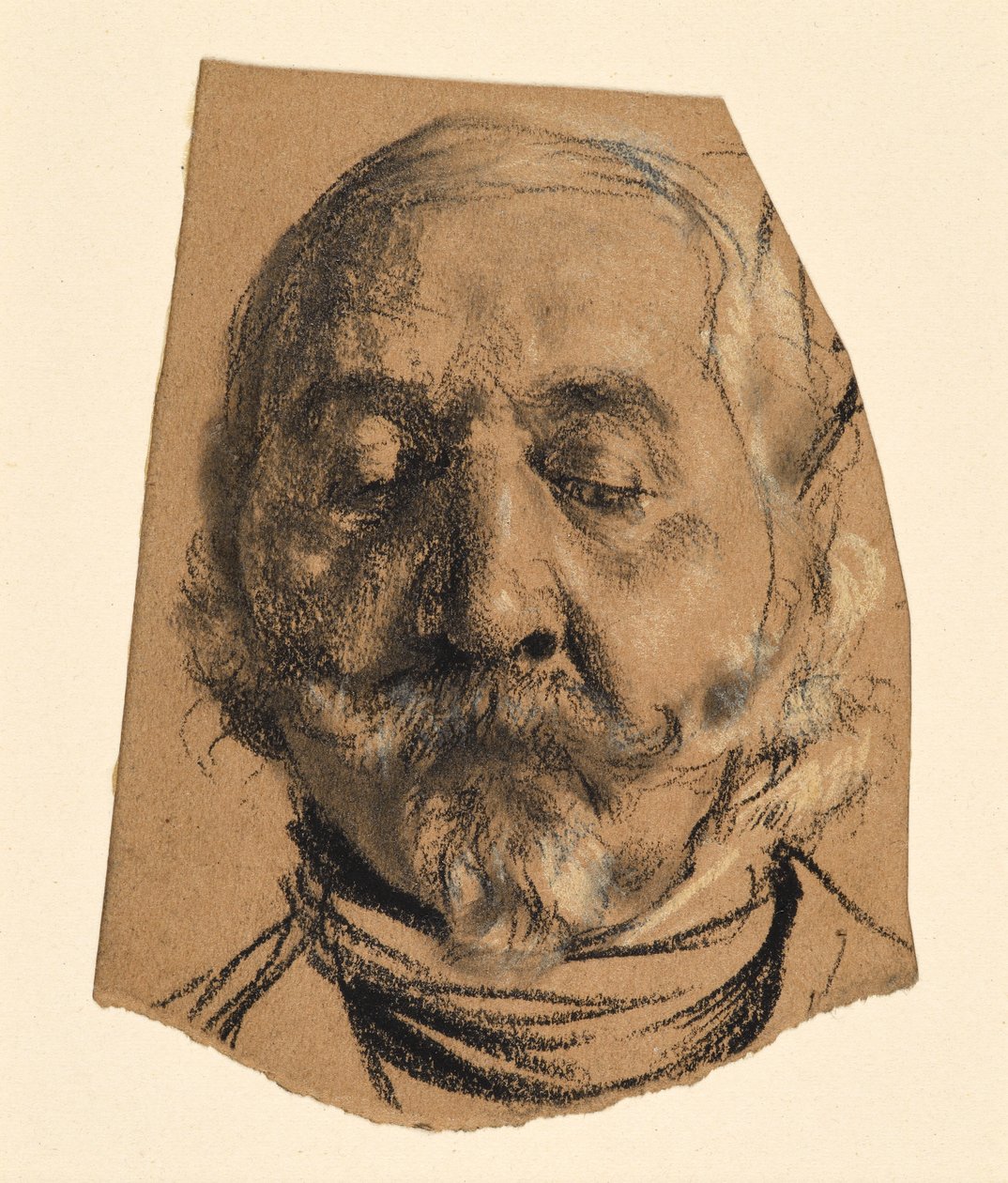 Cabeza de hombre con bigote, perilla y ojos cerrados de Adolph Menzel