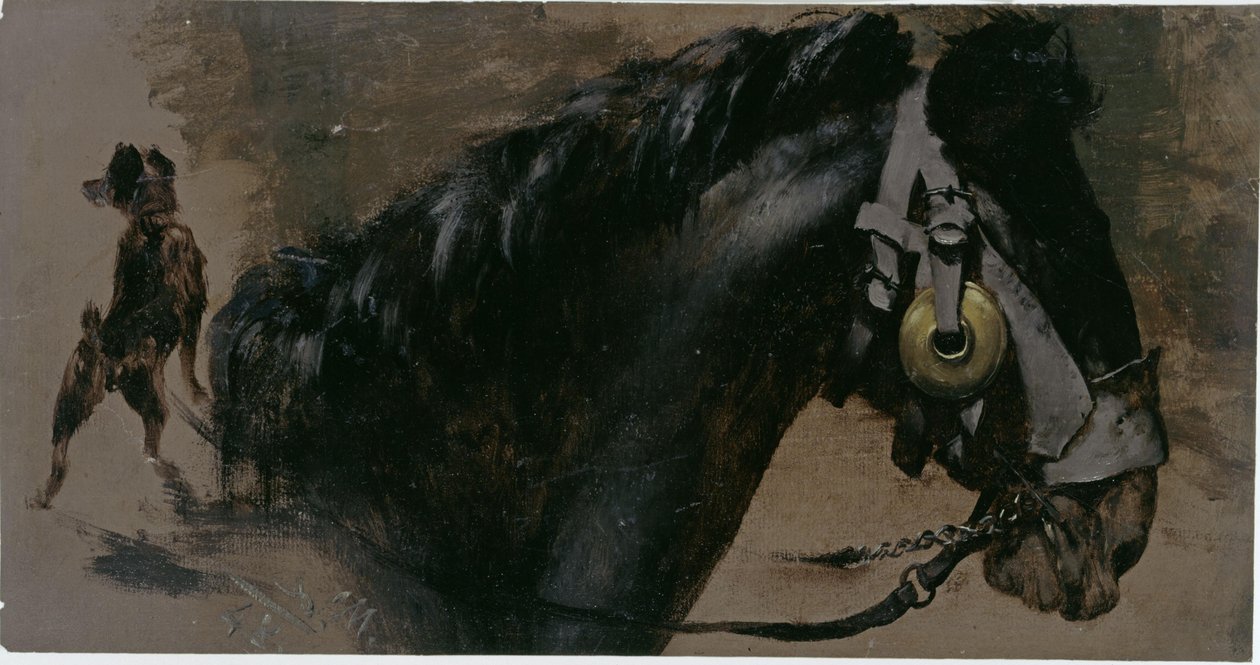 Cabeza de un caballo y un perro de Adolph Menzel