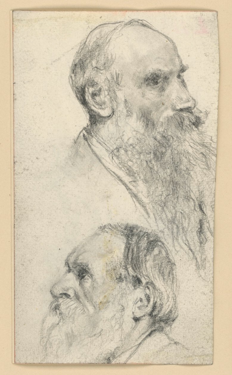 Cabeza de un hombre mayor con barba, mirando hacia la derecha y hacia la izquierda de Adolph Menzel