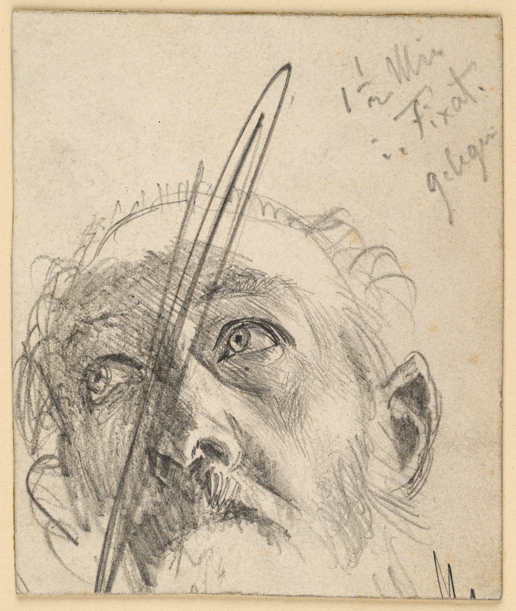 Cabeza de un hombre con bigote que mira hacia arriba, con la cabeza ligeramente inclinada hacia un lado de Adolph Menzel