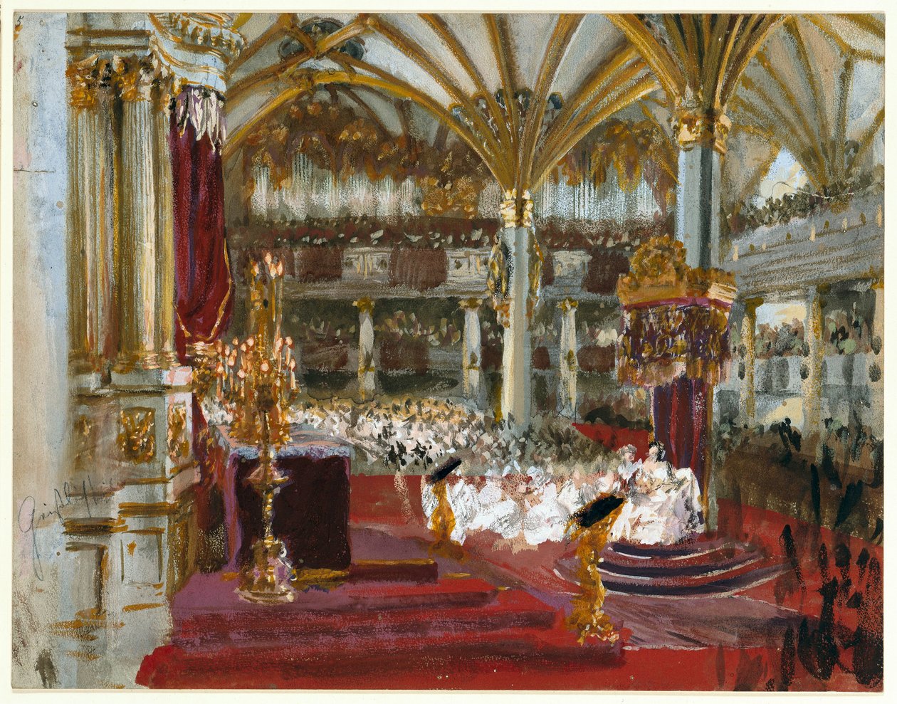 Coronación de Guillermo I en la iglesia del castillo de Königsberg, 1861 de Adolph Menzel