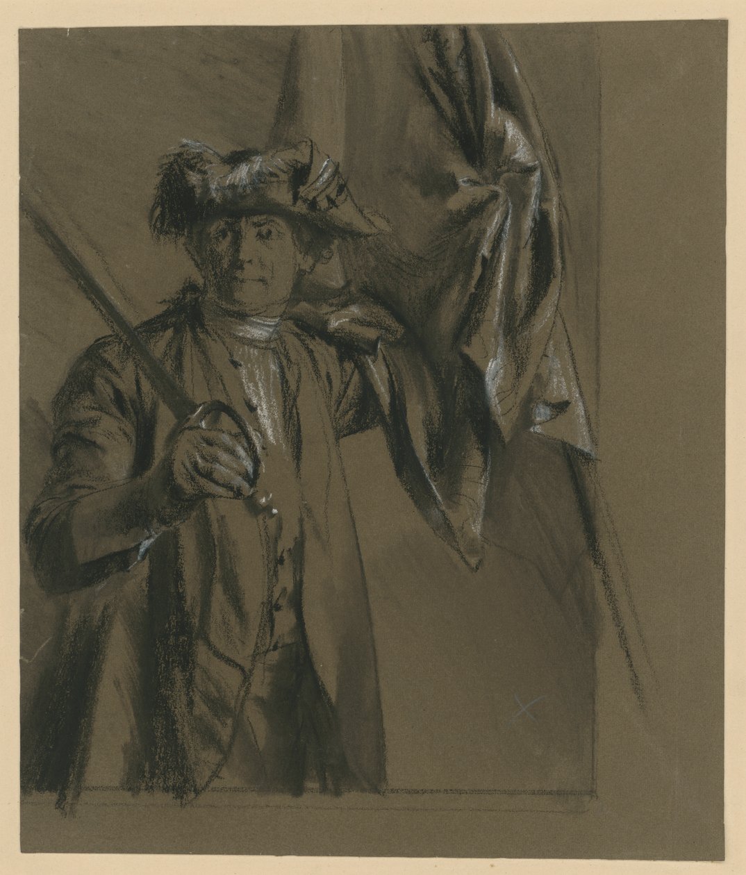 Kurt Christoph, conde von Schwerin, mariscal de campo prusiano con bandera y espada, estudio de modelo para «De los tiempos del rey Federico. Héroes de la guerra y de la paz», 1856 (relacionado con Bock 1070) de Adolph Menzel