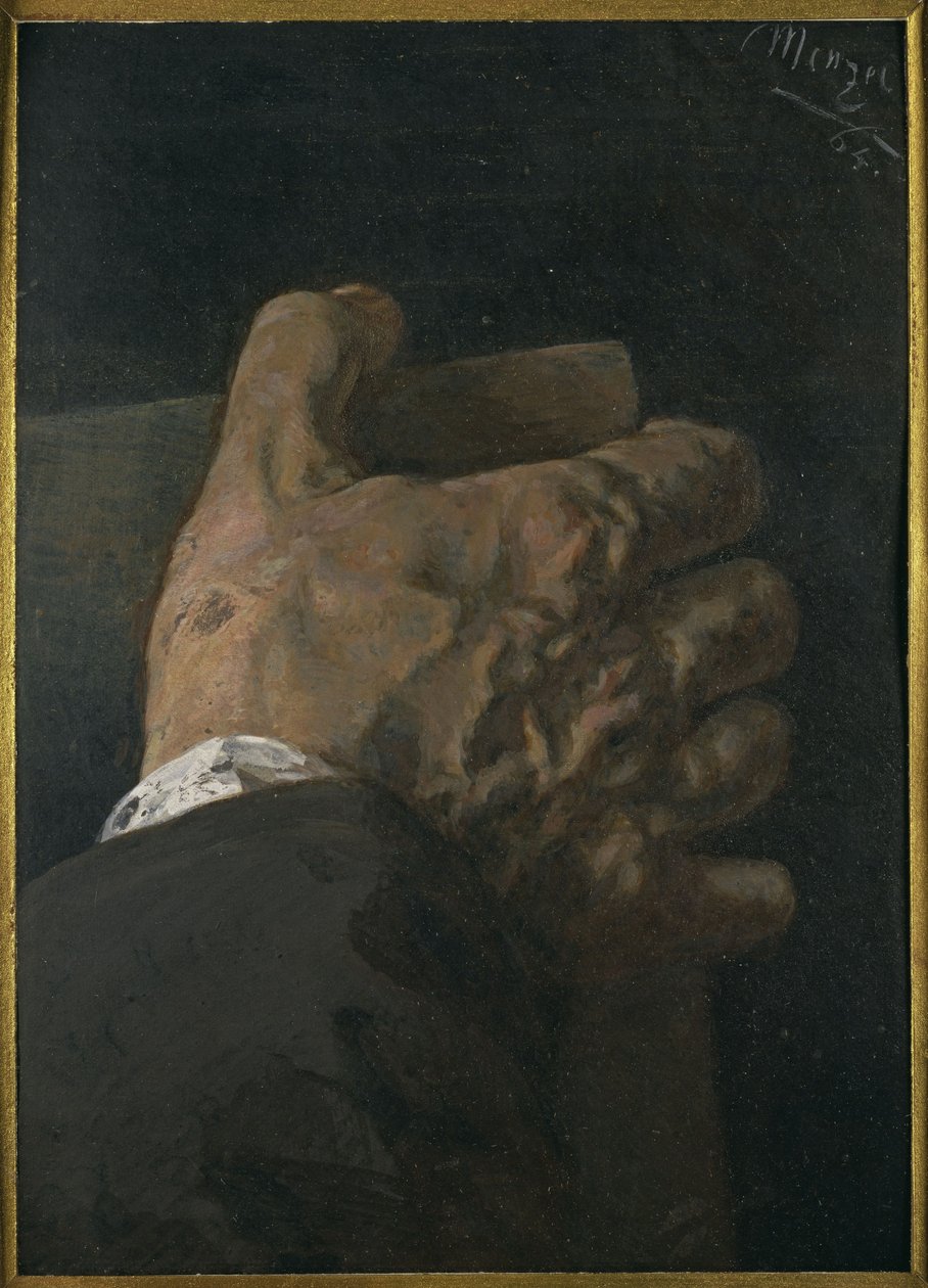 Mano masculina sosteniendo una tabla de Adolph Menzel