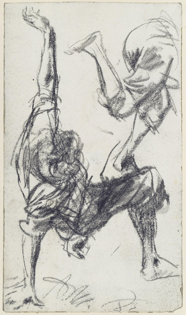Estudio de modelo de un niño dando una voltereta, visto de espaldas, con detalles. Boceto para la «Piazza d