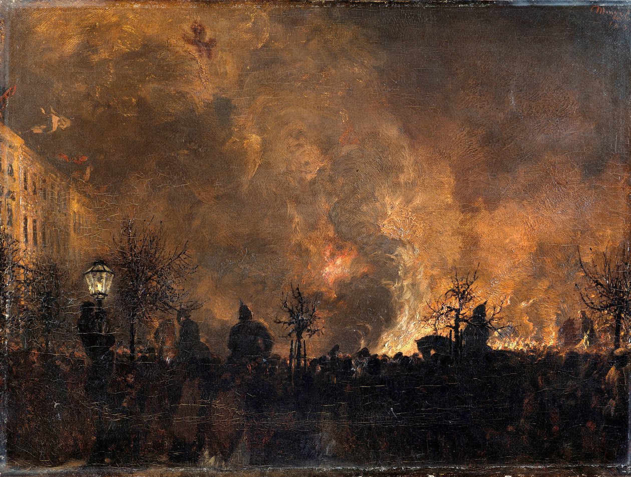 Después de la procesión de antorchas. Amontonamiento de las antorchas en la plaza Dönhoff de Berlín de Adolph Menzel