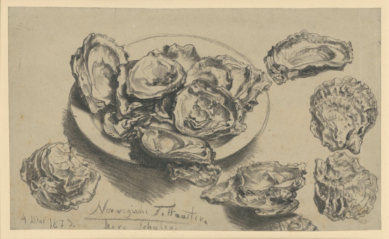 Ostras gordas noruegas, conchas vacías de Adolph Menzel