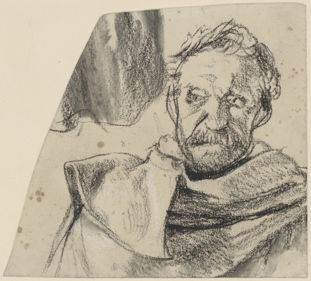 Oficial con abrigo, sin gorro, retrato de busto de frente. Estudio para el cuadro inacabado «El discurso de Federico II a sus generales antes de la batalla de Leuthen». de Adolph Menzel