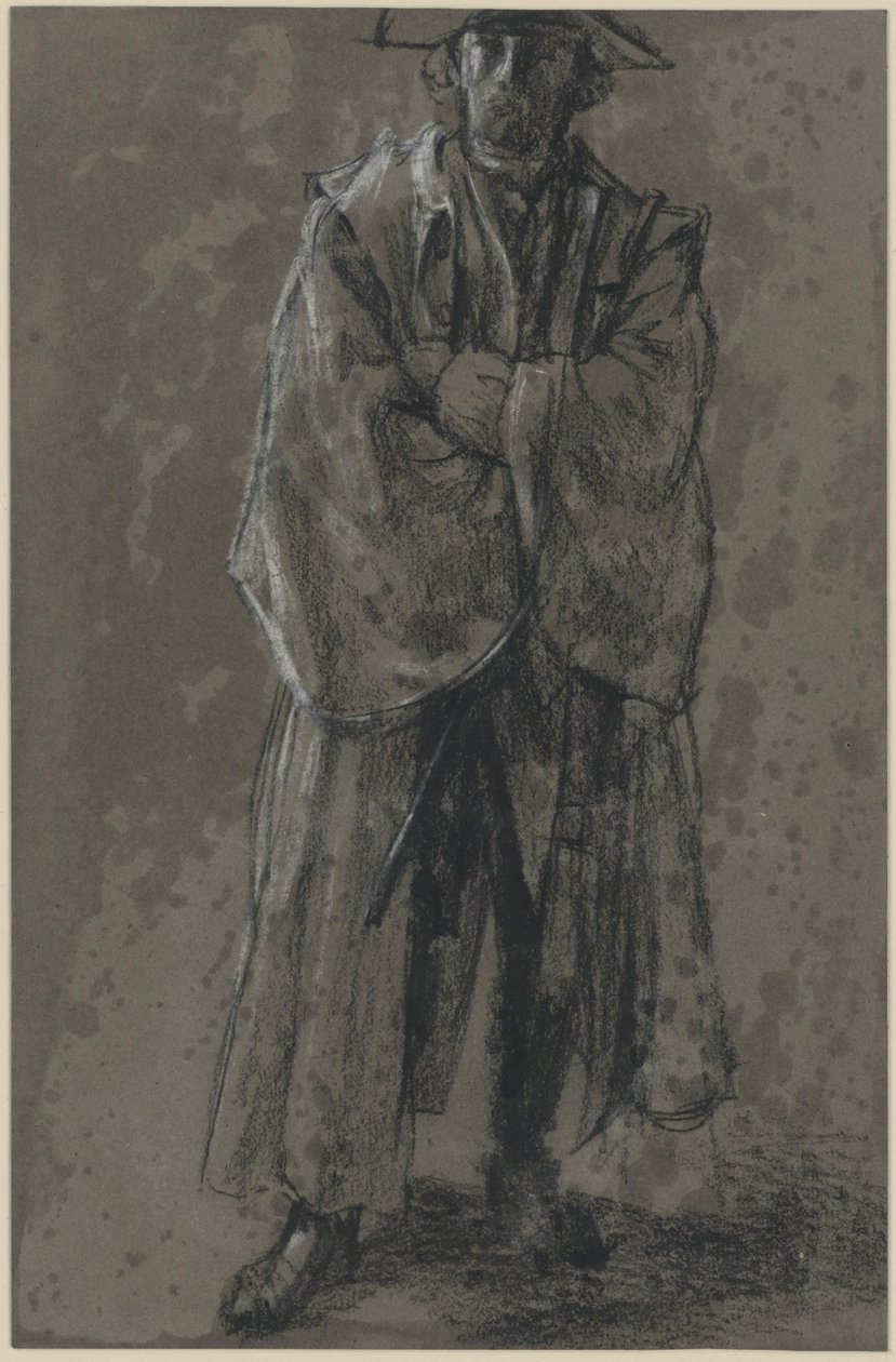 Oficial con abrigo y sombrero (estudio de postura de Moritz von Anhalt-Dessau) de Adolph Menzel
