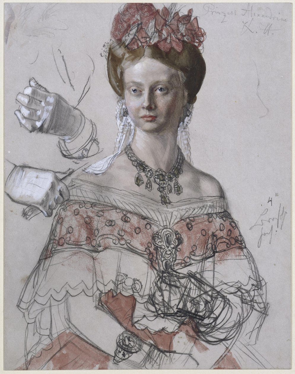 La princesa Alejandrina de Prusia, estudio de retrato para la pintura «La coronación de Guillermo I en Königsberg» de Adolph Menzel