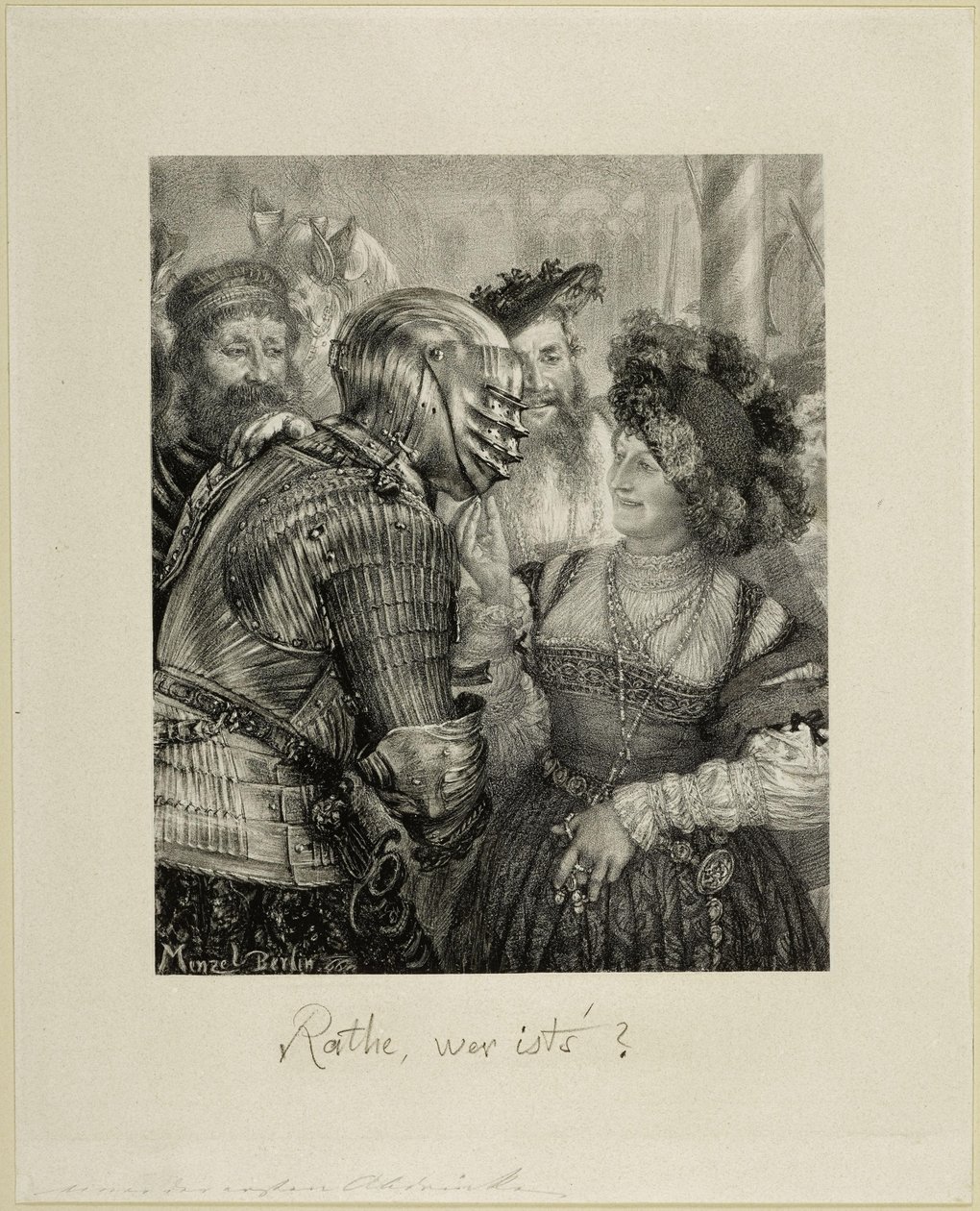 «¿Adivina quién es». Escena en un baile de máscaras con trajes de caballero. Para el «Deutsche Künstleralbum», año 1867 de Adolph Menzel