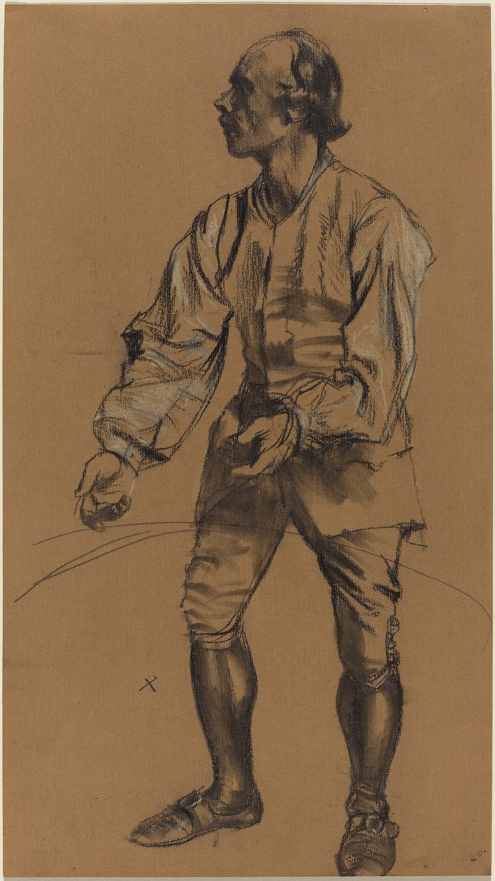 Richard Menzel posando con traje del siglo XVIII de Adolph Menzel
