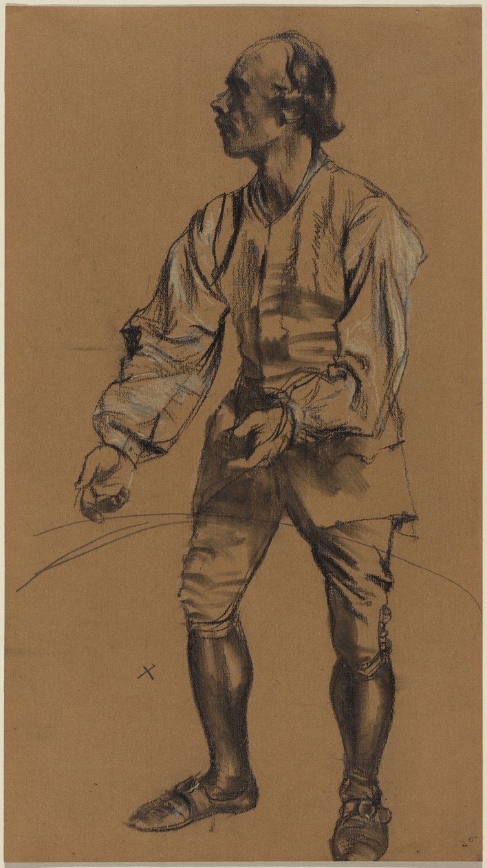 Richard Menzel posando con un traje del siglo XVIII de Adolph Menzel