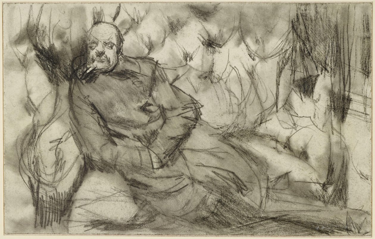 Un hombre dormido en un compartimento de tren de Adolph Menzel