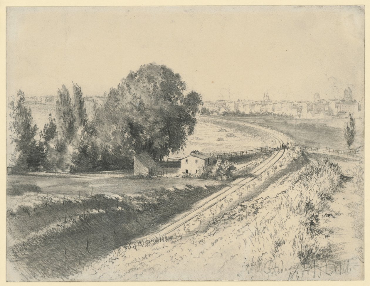 Boceto de la obra «El ferrocarril de Berlín a Potsdam» de Adolph Menzel