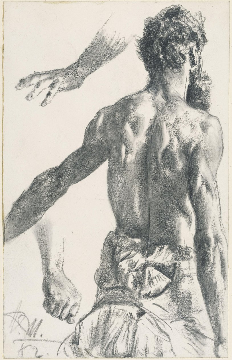 Hombre de pie con barba, semidesnudo, visto de espaldas de Adolph Menzel