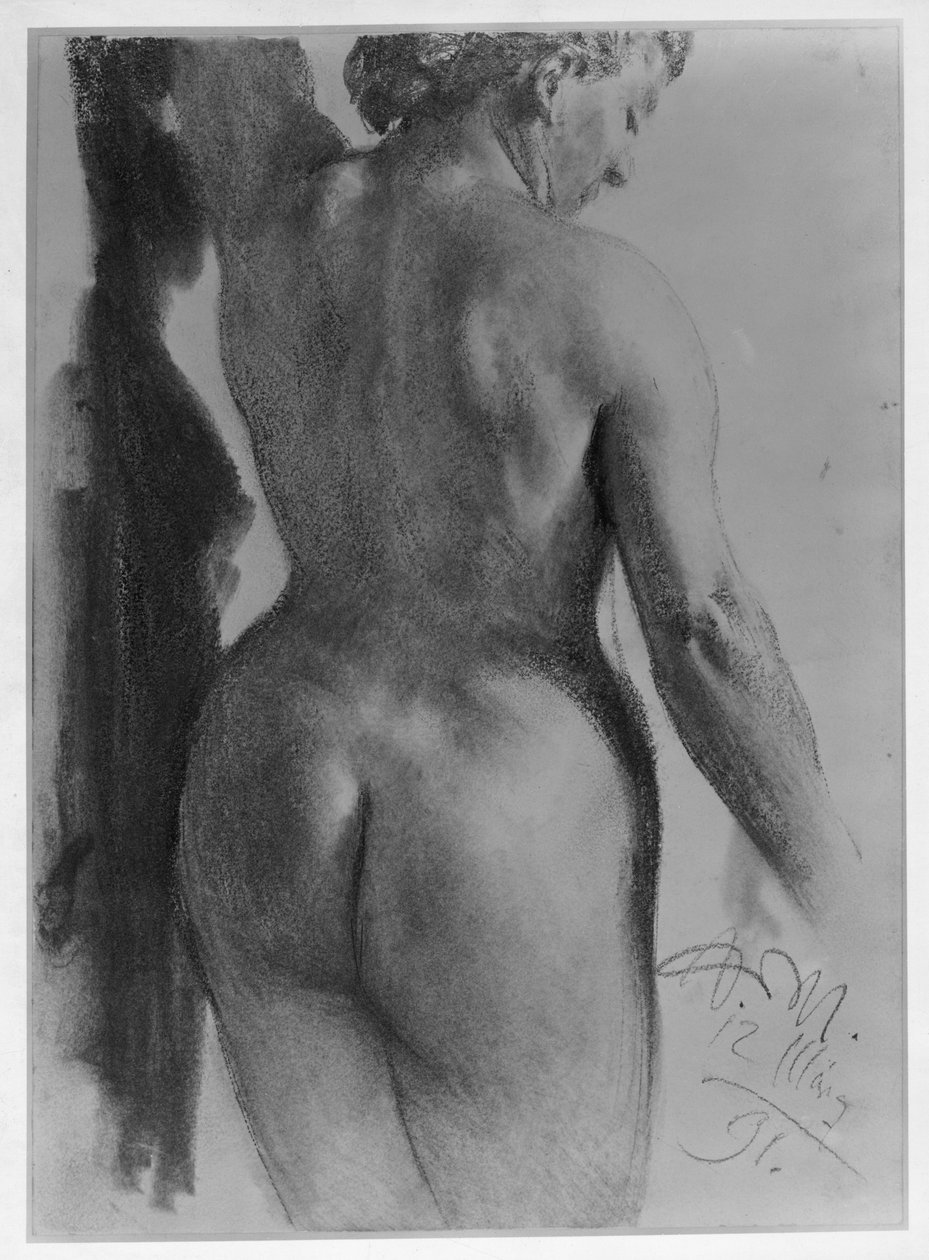 Desnudo femenino de pie visto de espaldas de Adolph Menzel