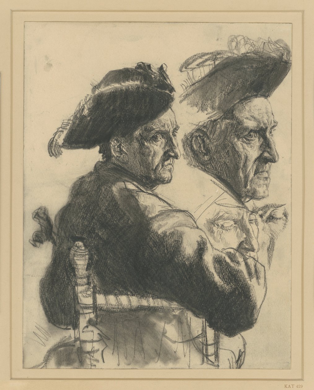 Hoja de estudios: oficial sentado visto de espaldas, estudio de cabeza, detalles del rostro de Adolph Menzel