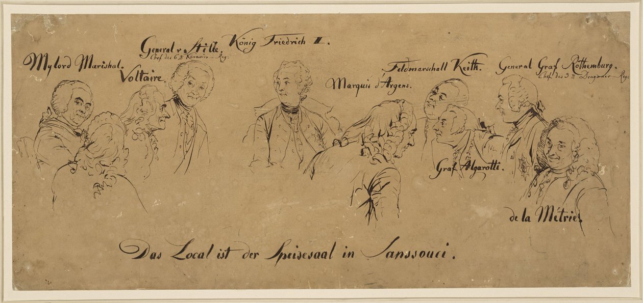 Mesa redonda: comedor de Sanssouci, nombres de personas de Adolph Menzel