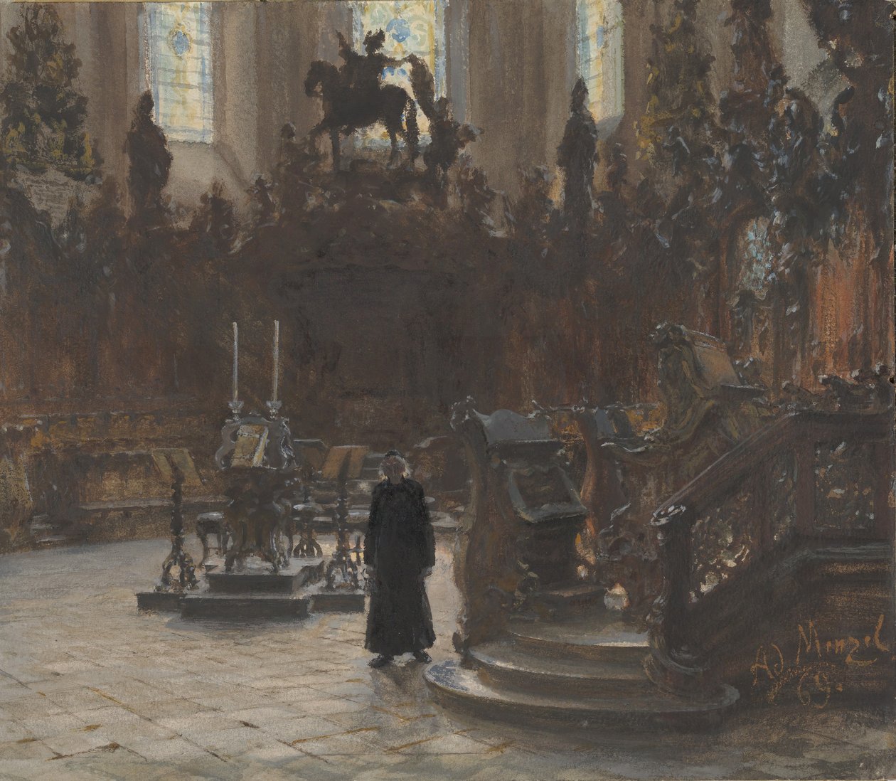 Los coros en la catedral de Maguncia, 1869 de Adolph Menzel