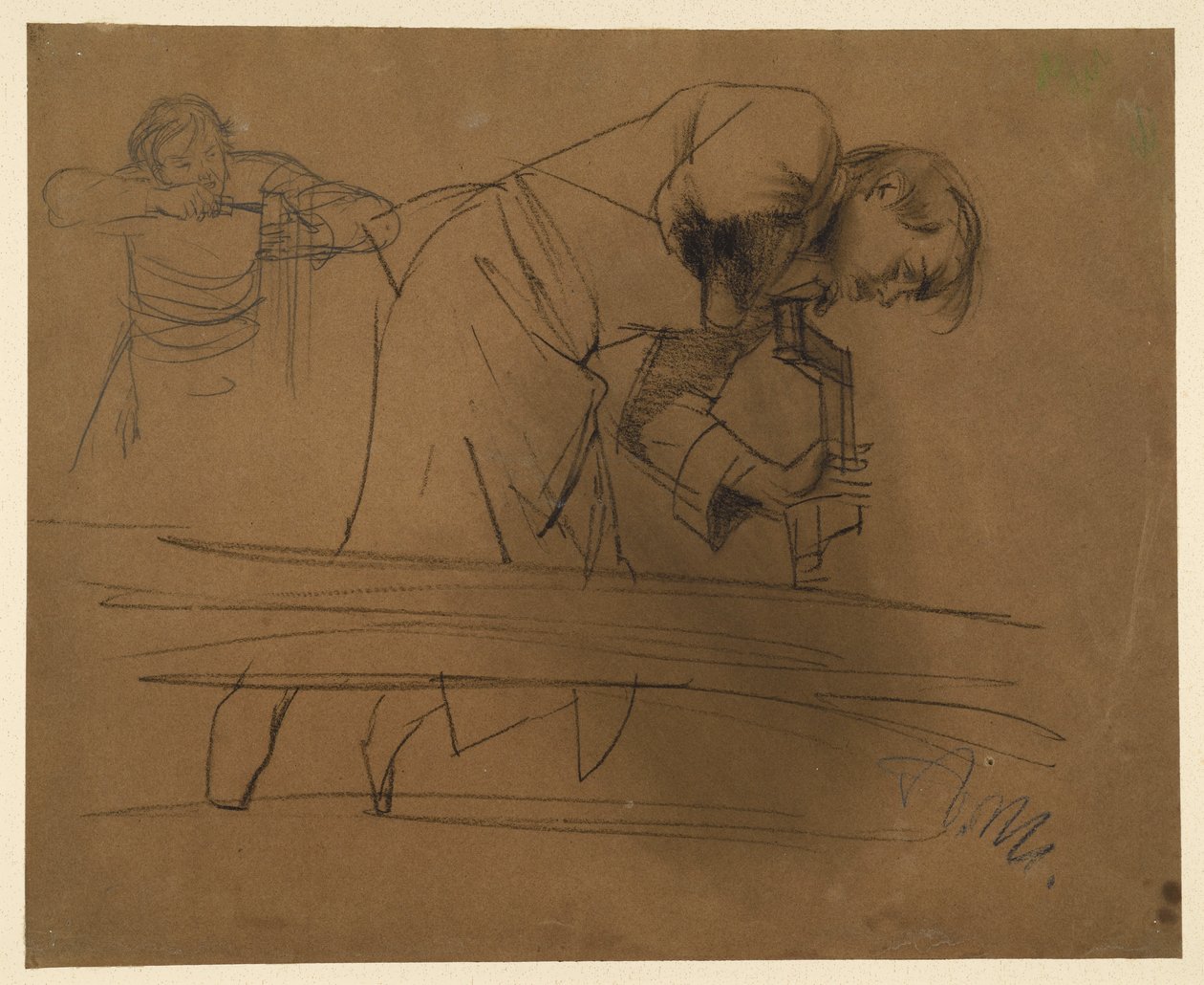 Carpintero trabajando con taladro y cincel de Adolph Menzel
