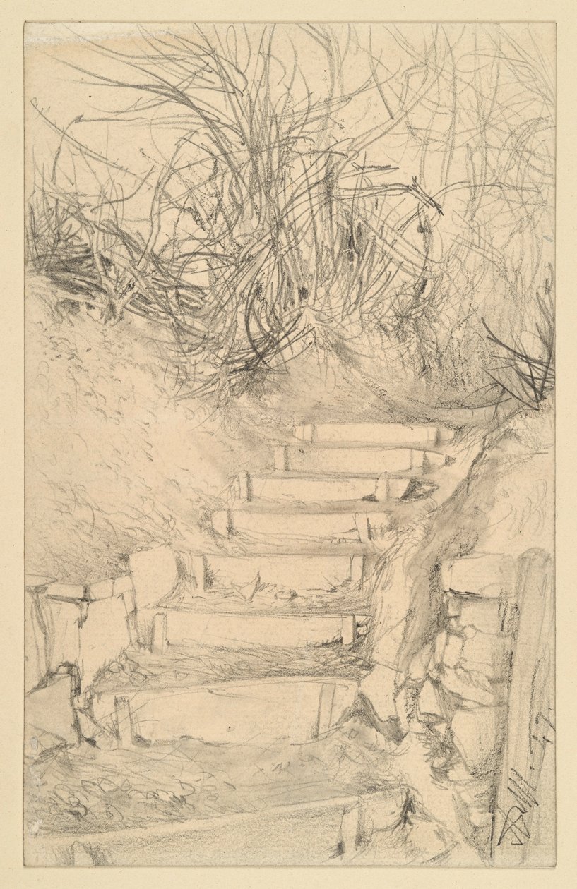 Escalera exterior con maleza de Adolph Menzel