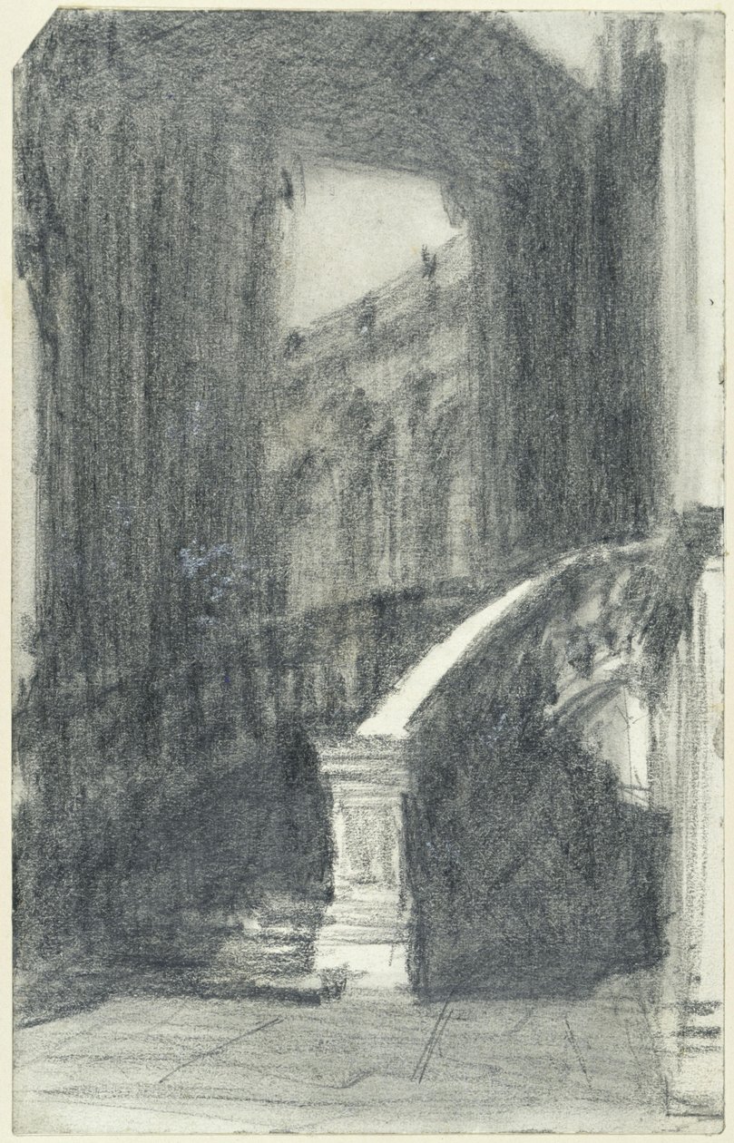 Escalera del pabellón municipal del Zwinger, en Dresde, por la noche de Adolph Menzel