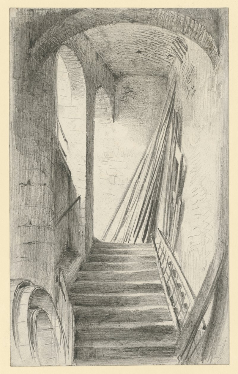 Escalera con tablones apilados en Dresde de Adolph Menzel