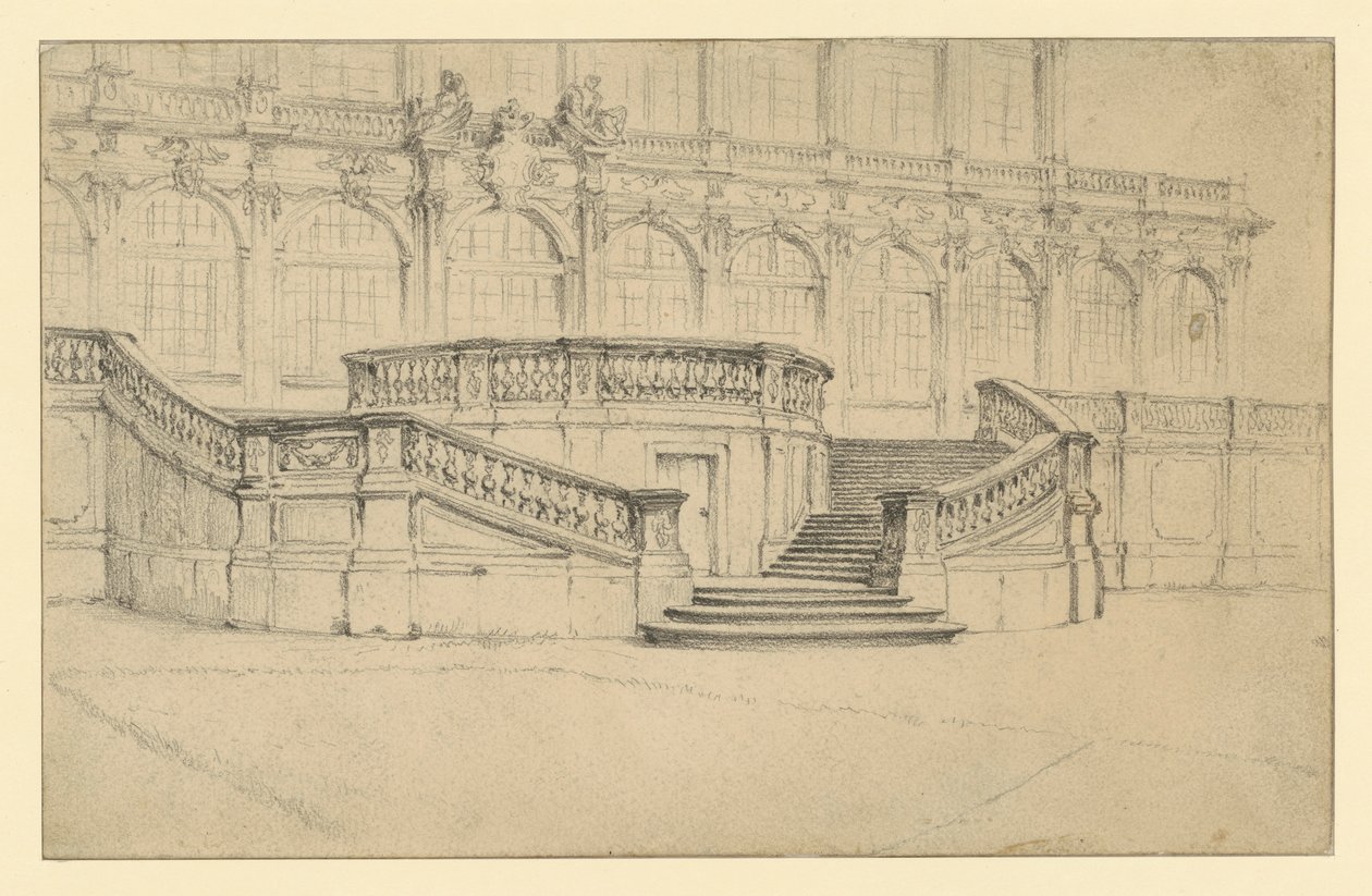 Escalera que conduce al Salón de Matemáticas y Física del Zwinger de Dresde de Adolph Menzel