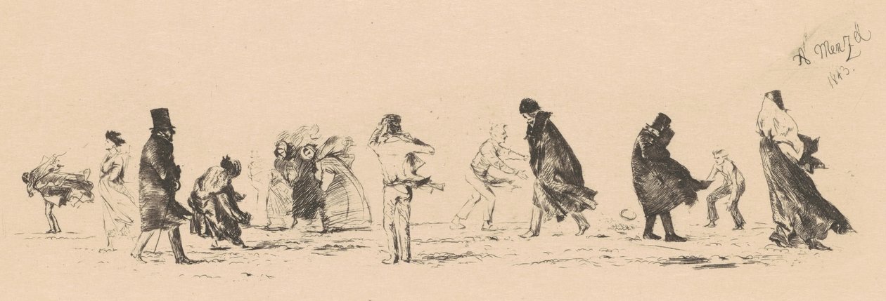 Sin título (Figuras en medio de un fuerte viento) de Adolph Menzel