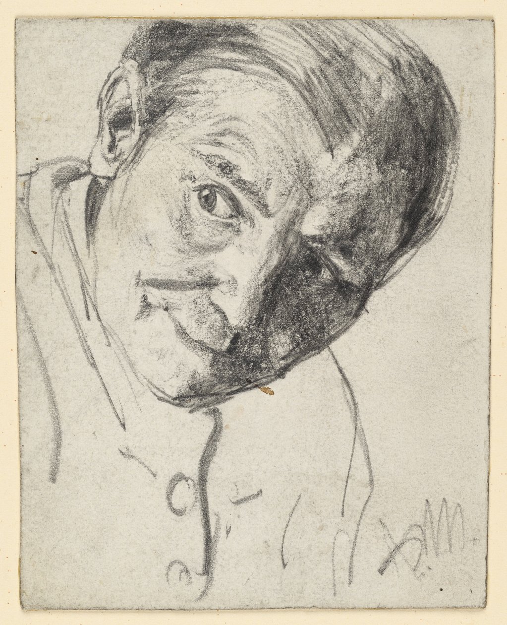 La cabeza inclinada hacia delante, la mirada fija hacia un lado de Adolph Menzel