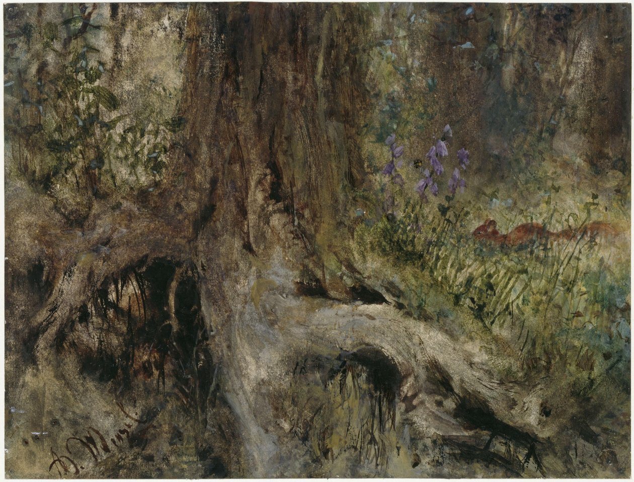 Suelo del bosque con ardilla. Del „Álbum infantil“ de Adolph Menzel