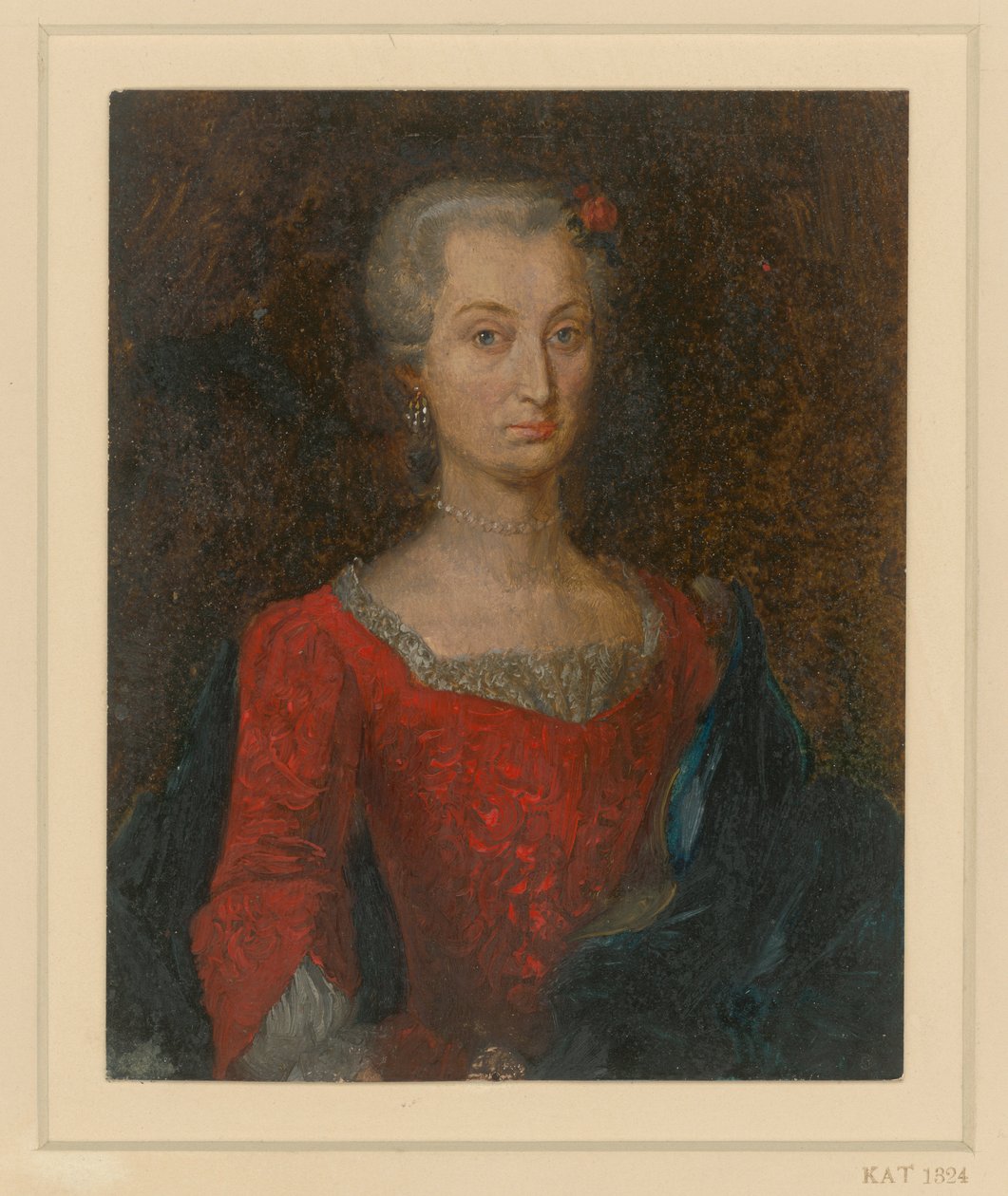 Busto de mujer con vestido rojo y capa azul de Adolph Menzel