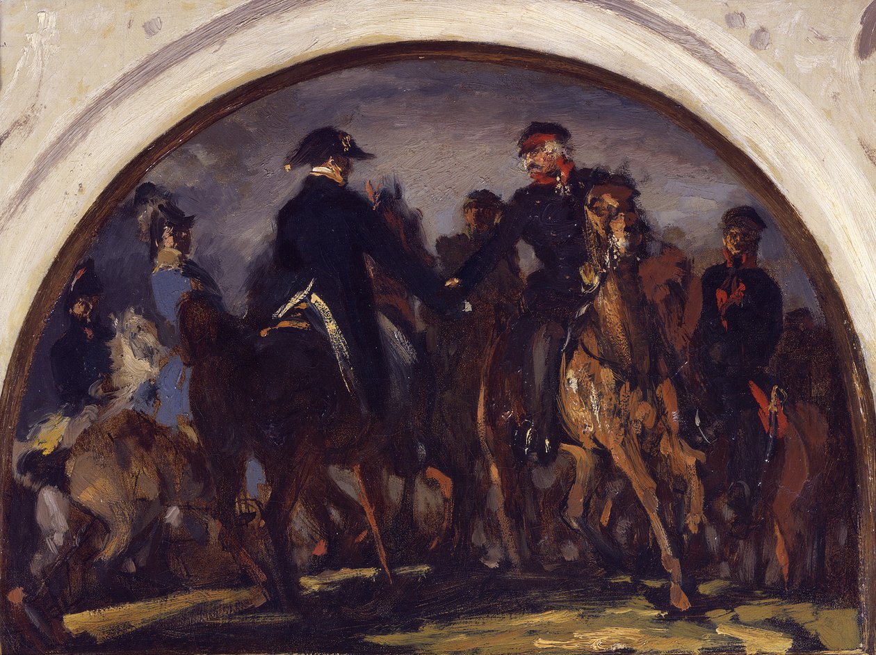 Wellington y Blücher después de la batalla de Belle-Alliance. Estudio al óleo de Adolph Menzel