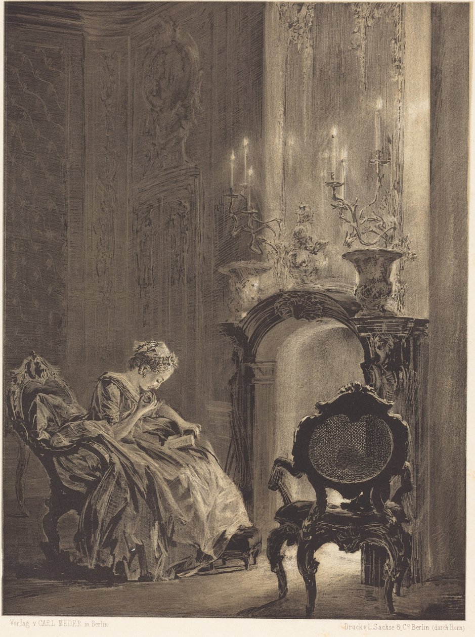 Mujer ante un fuego de Adolph Menzel