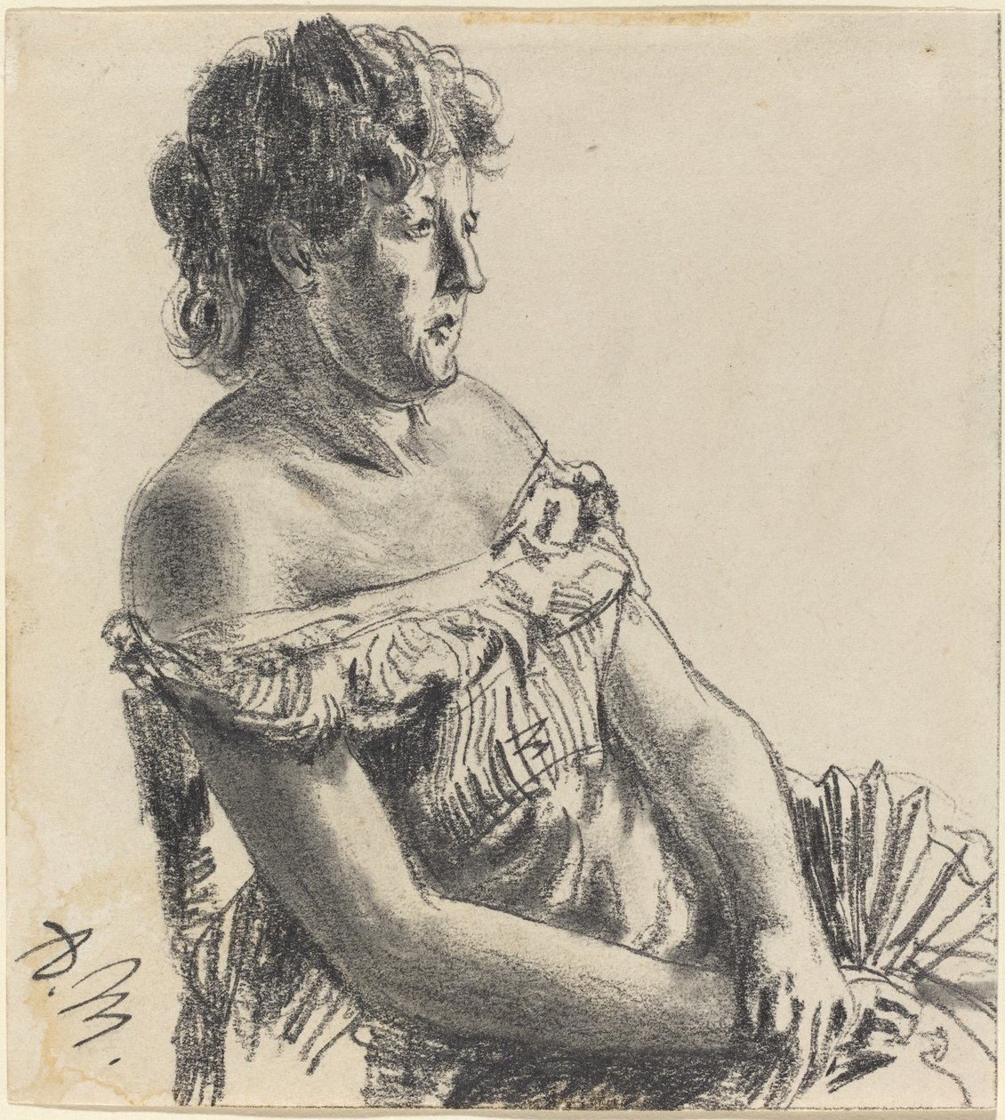 Mujer con vestido de corte de Adolph Menzel