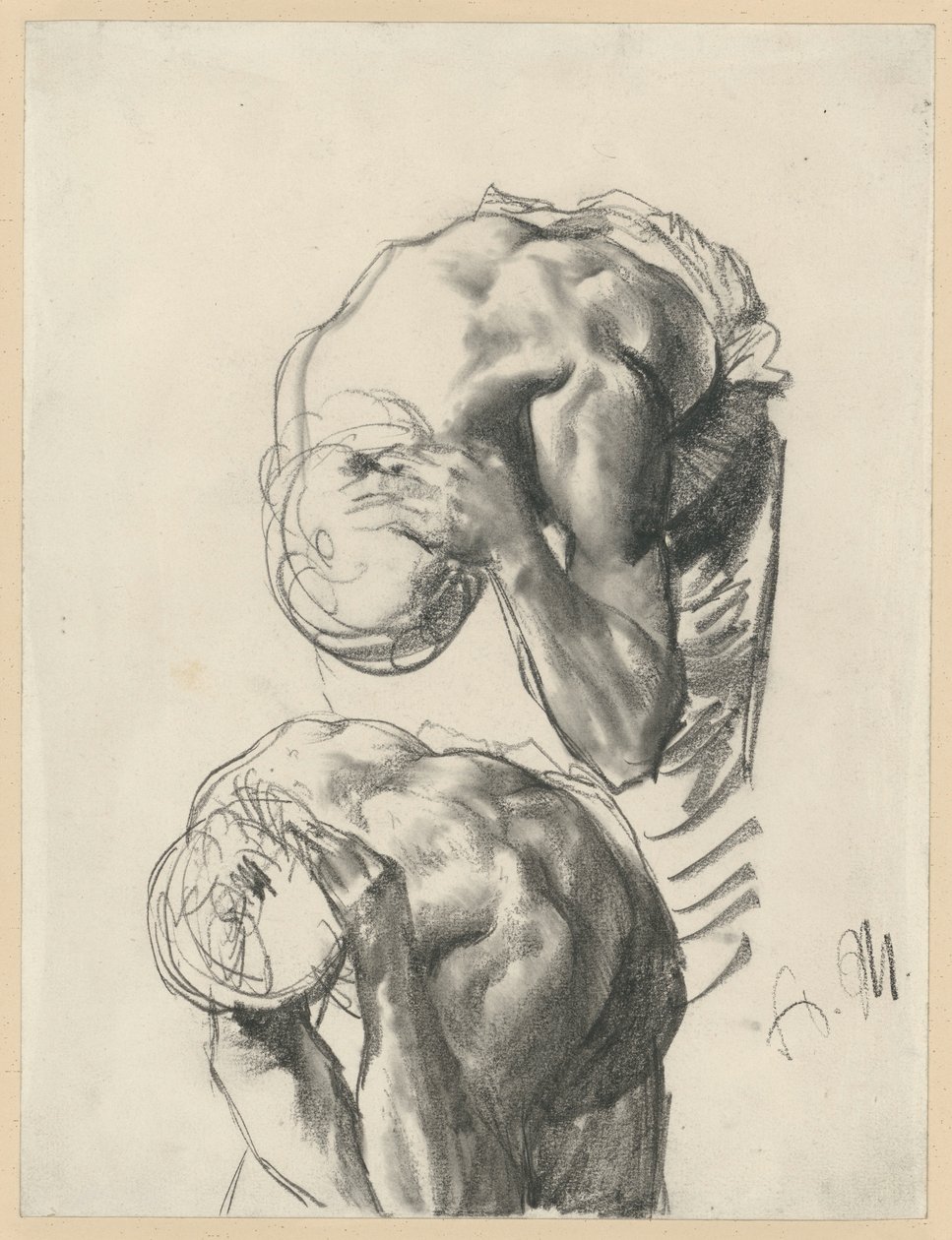 Dos estudios: obrero lavándose. Estudio para «La laminadora de hierro. Cíclopes modernos» de Adolph Menzel