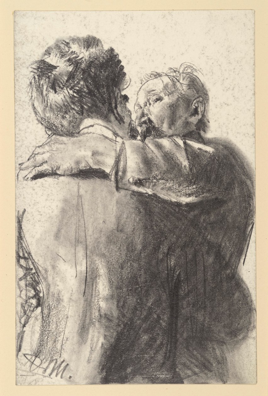 Dos hombres abrazados, vistos de espaldas y de perfil de Adolph Menzel